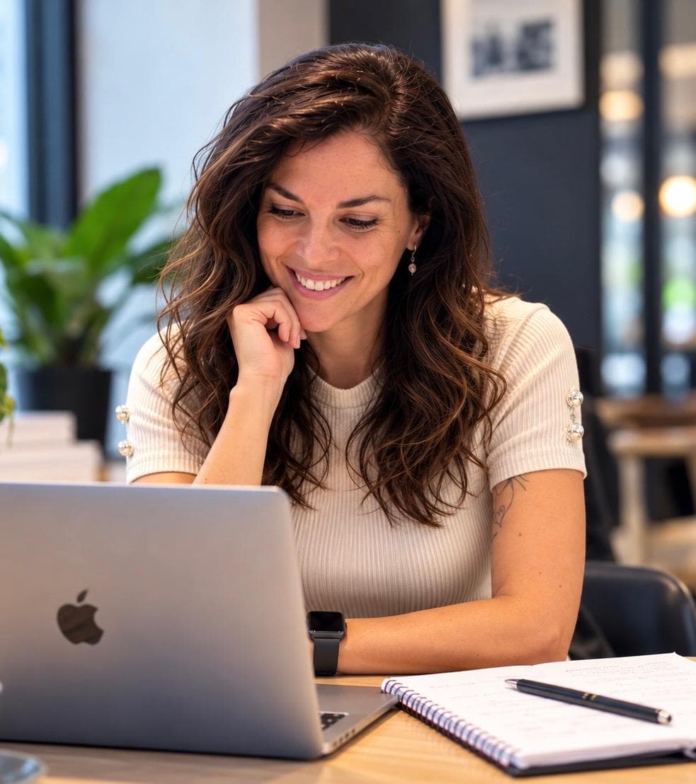 Talent Supply recruiter smiling at her laptop